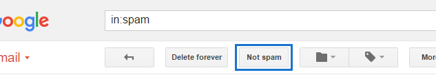 Click Not Spam button toolbar option